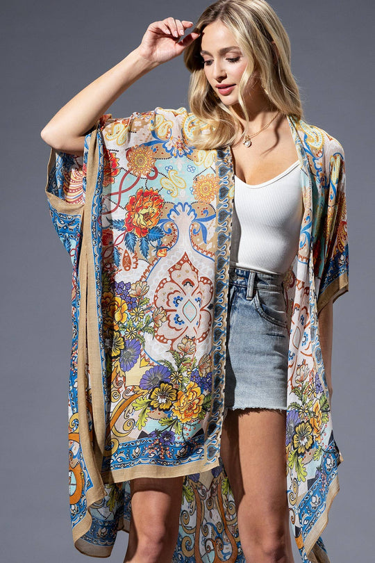 Gold Blue Mandala Viscose Kimono