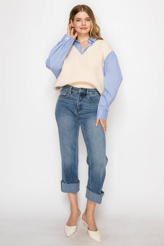 Eco Fabric High Rise Straight Leg Jeans