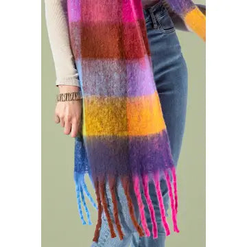 Yarn-dyed Checkered Fringe Scarf