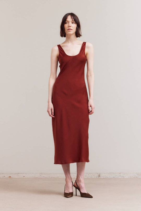 Satin Round Neck Midi Dress