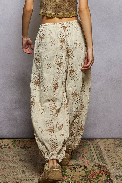 Floral Embroidery Quilted Joggers