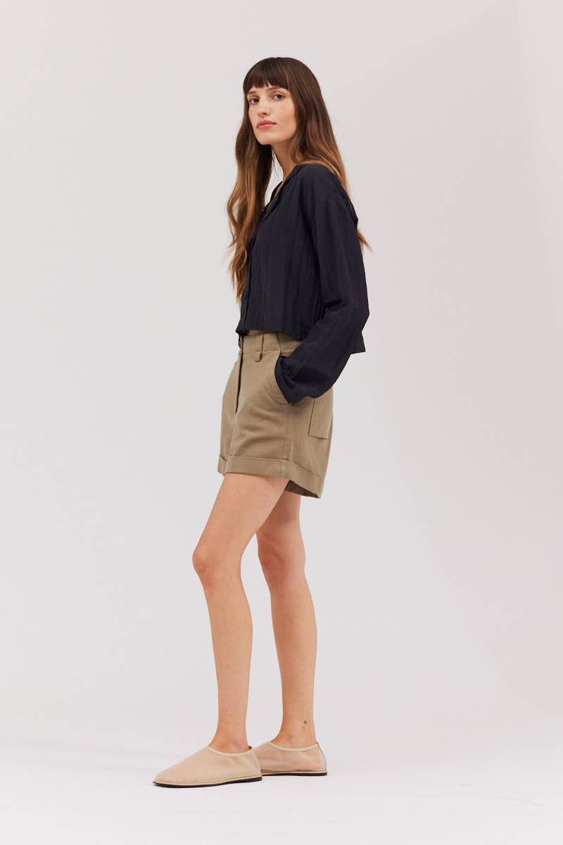 Long Sleeve Button Down Crop Top