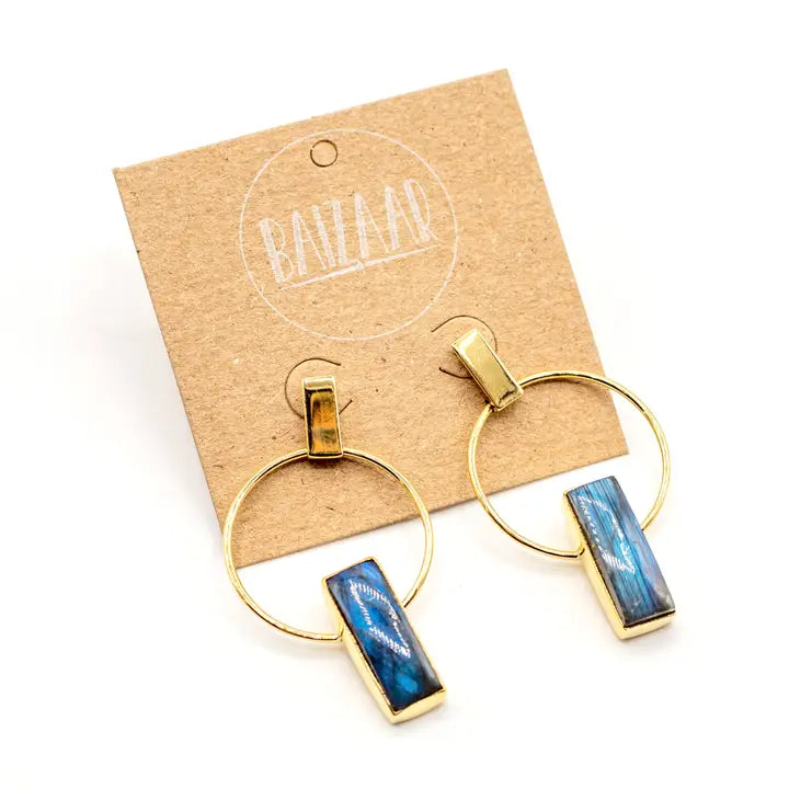 Brass Labradorite Deco Earrings