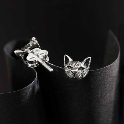 3D Cat Head Post Earrings 6x7mm