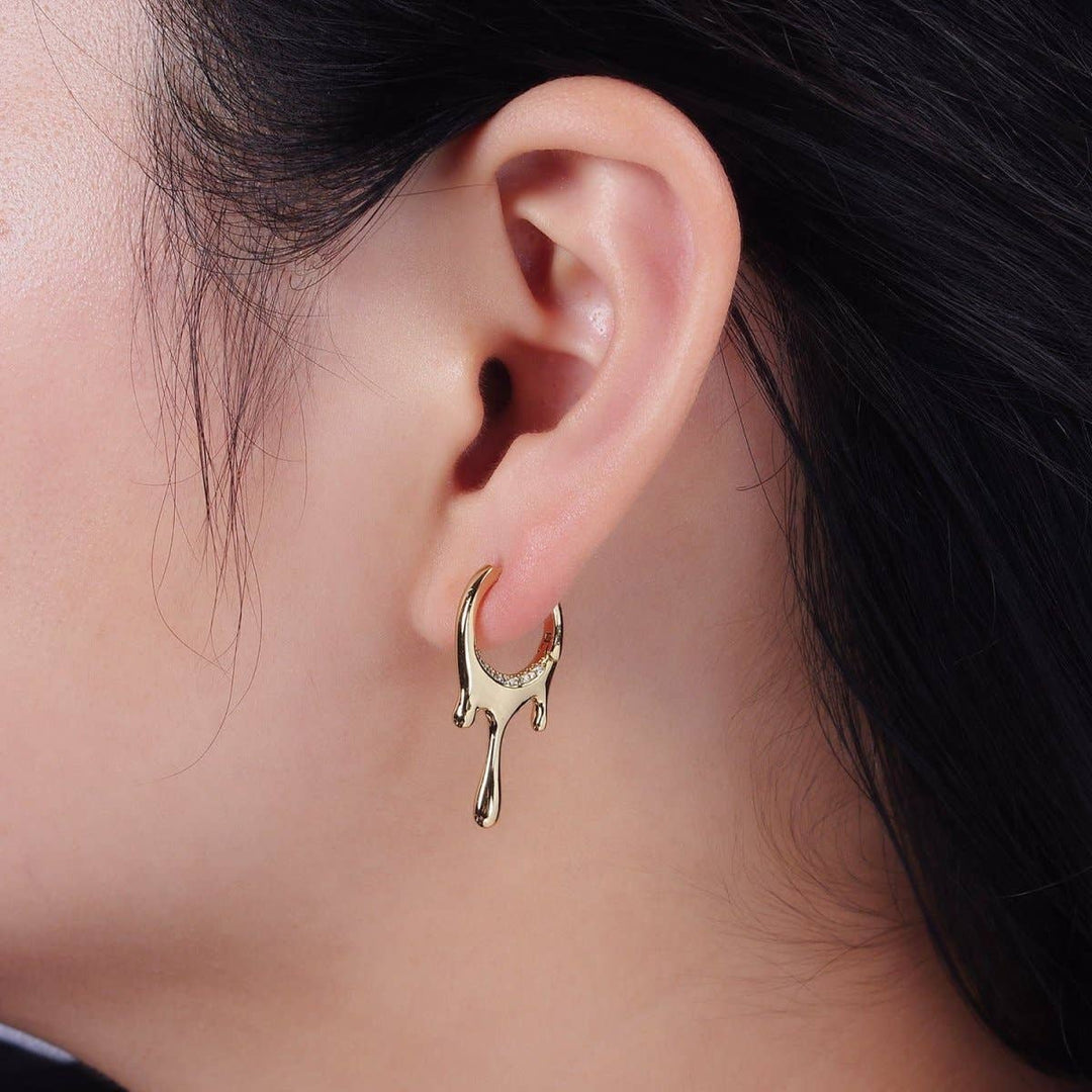 14K Gold Filled Molten Drip Micro Paved CZ Huggie Earrings