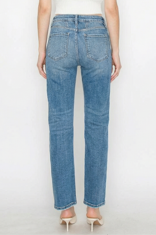High Rise Straight Leg Jeans with Western Detailing