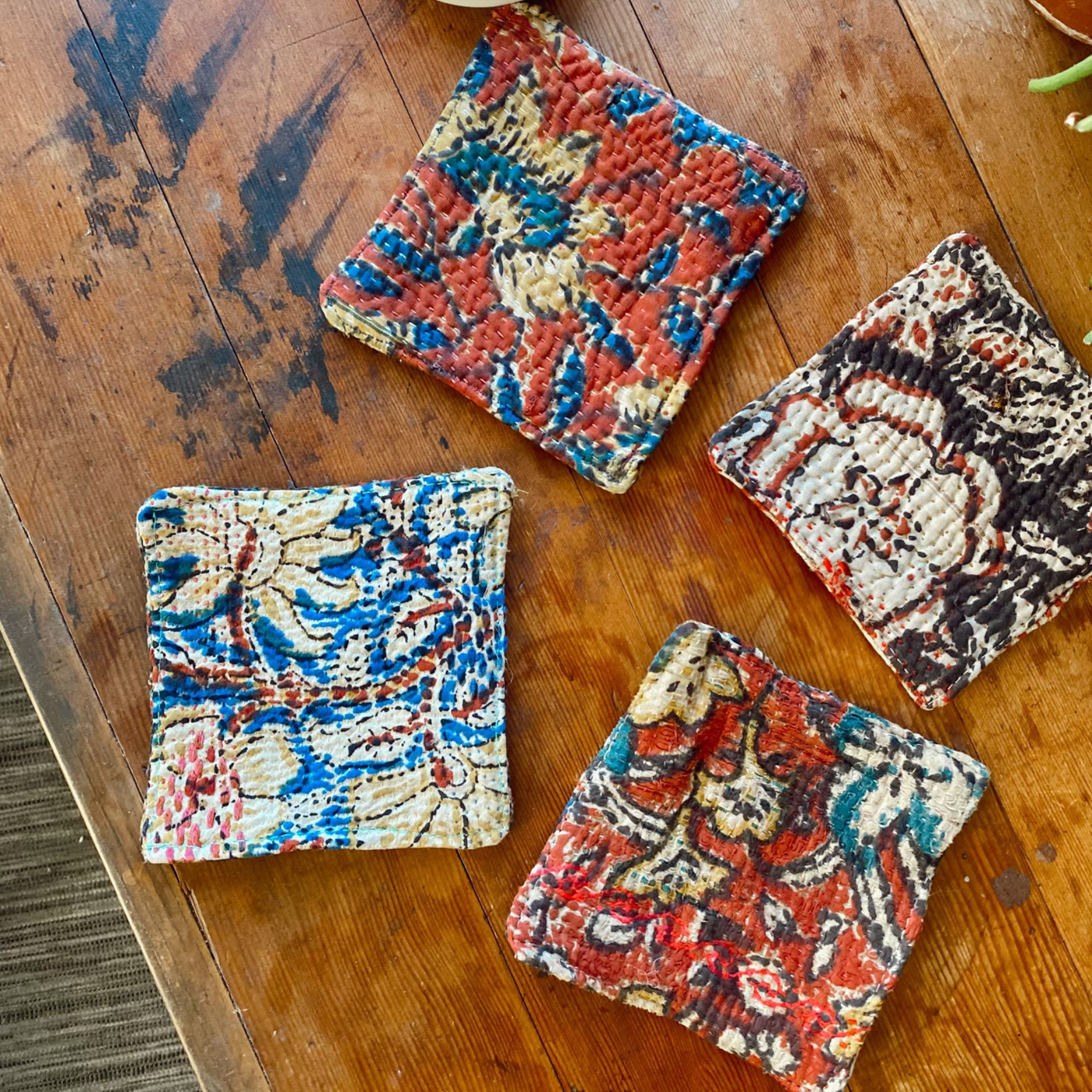 Upcycled Coasters Made from Old Cotton Kanthas