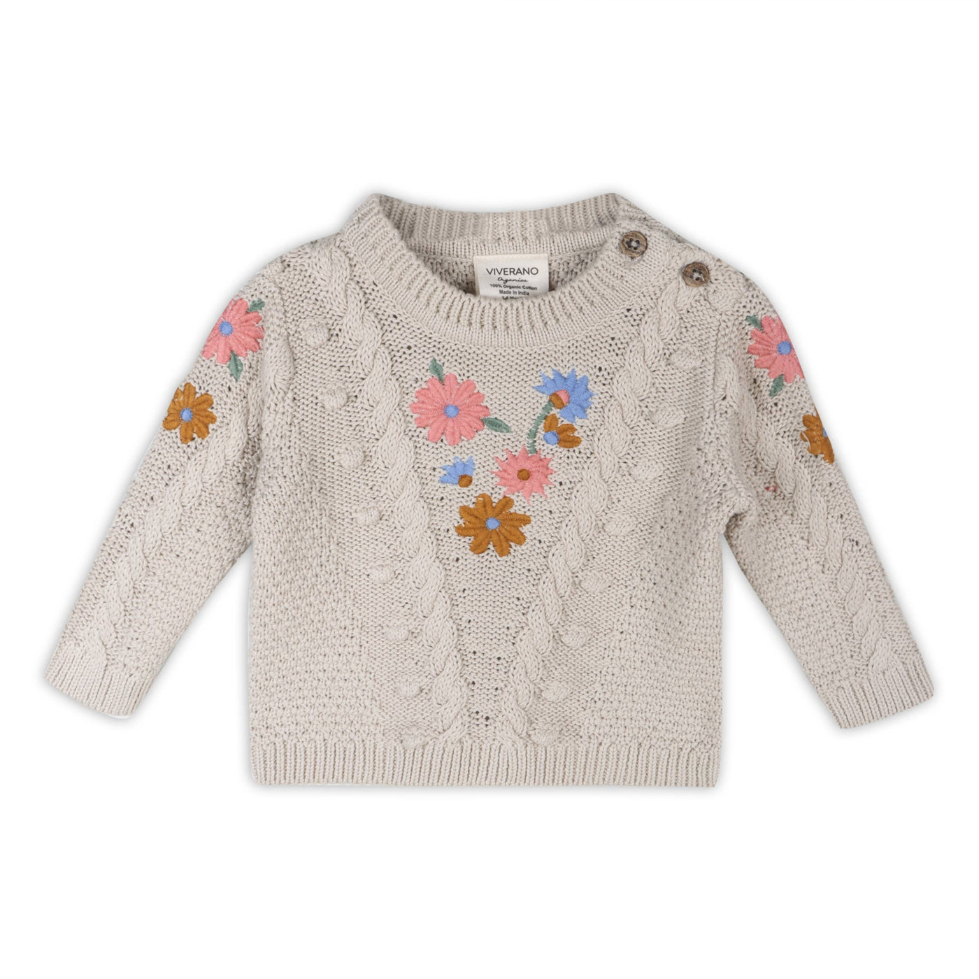 Floral Embroidered Chunky Baby Pullover Sweater