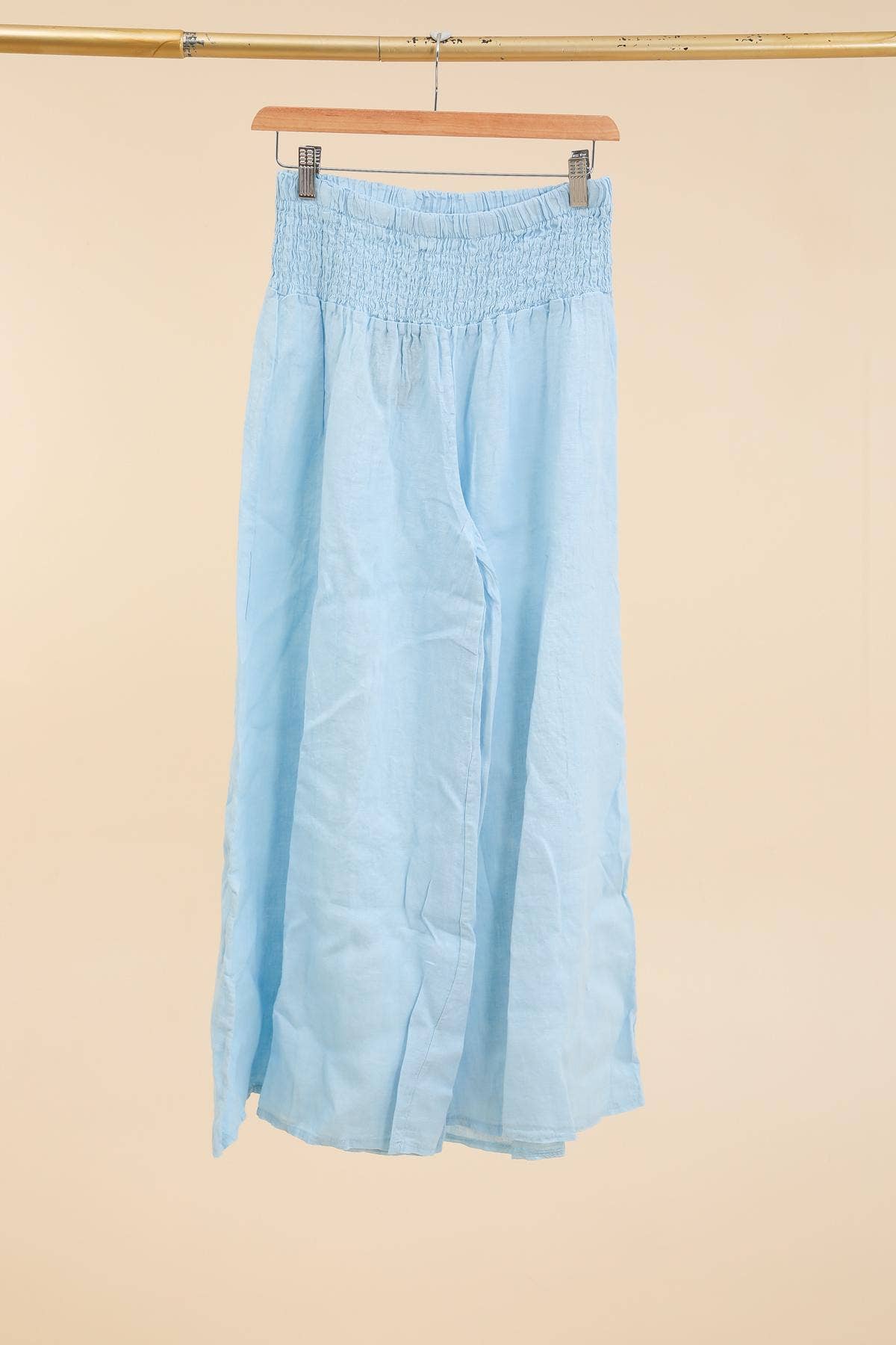 Linen Trousers With Elastic Cinched Waist