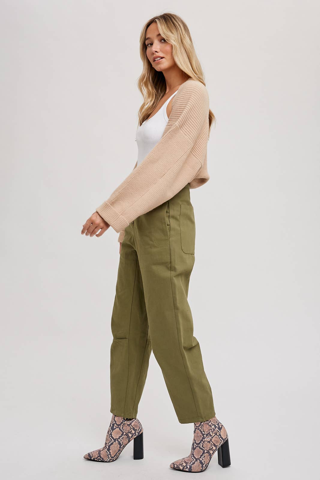 High-Rise Button Front Slouchy Pants