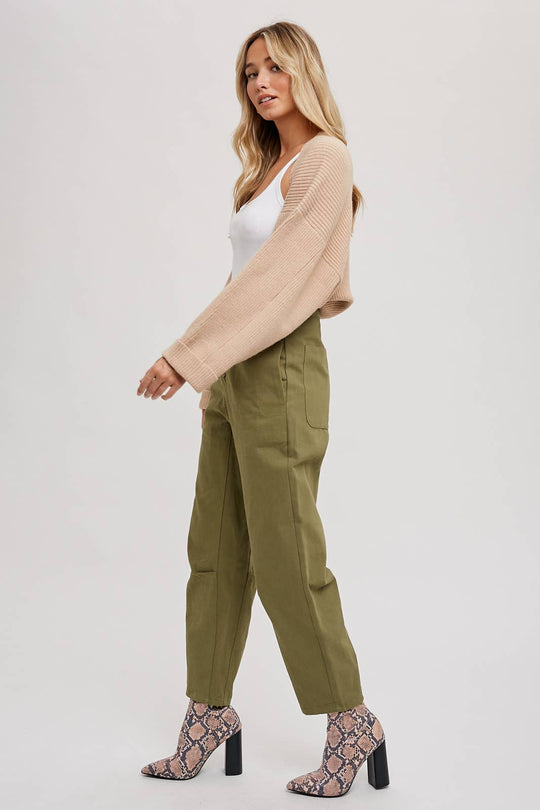 High-Rise Button Front Slouchy Pants