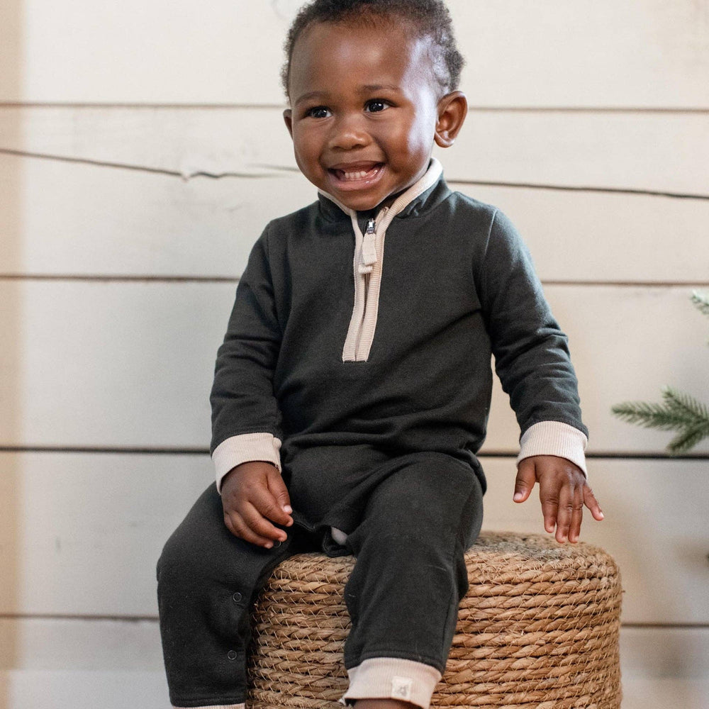 Organic Quarter Zip Baby Boy Jumpsuit