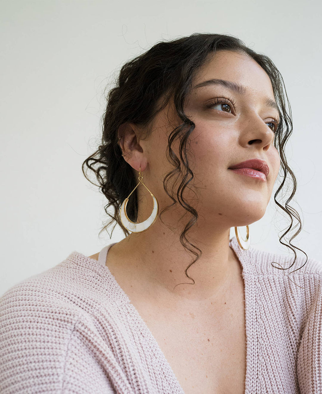 Rajani Crescent Mother of Pearl Hoop Earrings