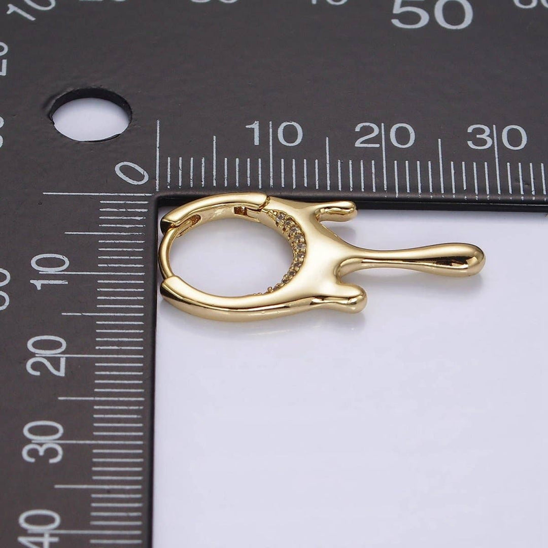 14K Gold Filled Molten Drip Micro Paved CZ Huggie Earrings