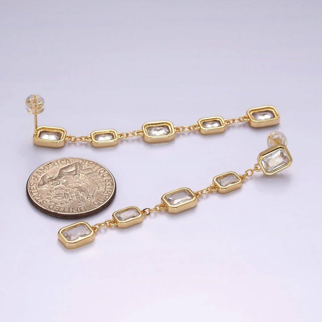 14K Gold Filled 70mm Multiple Baguette Drop Earrings