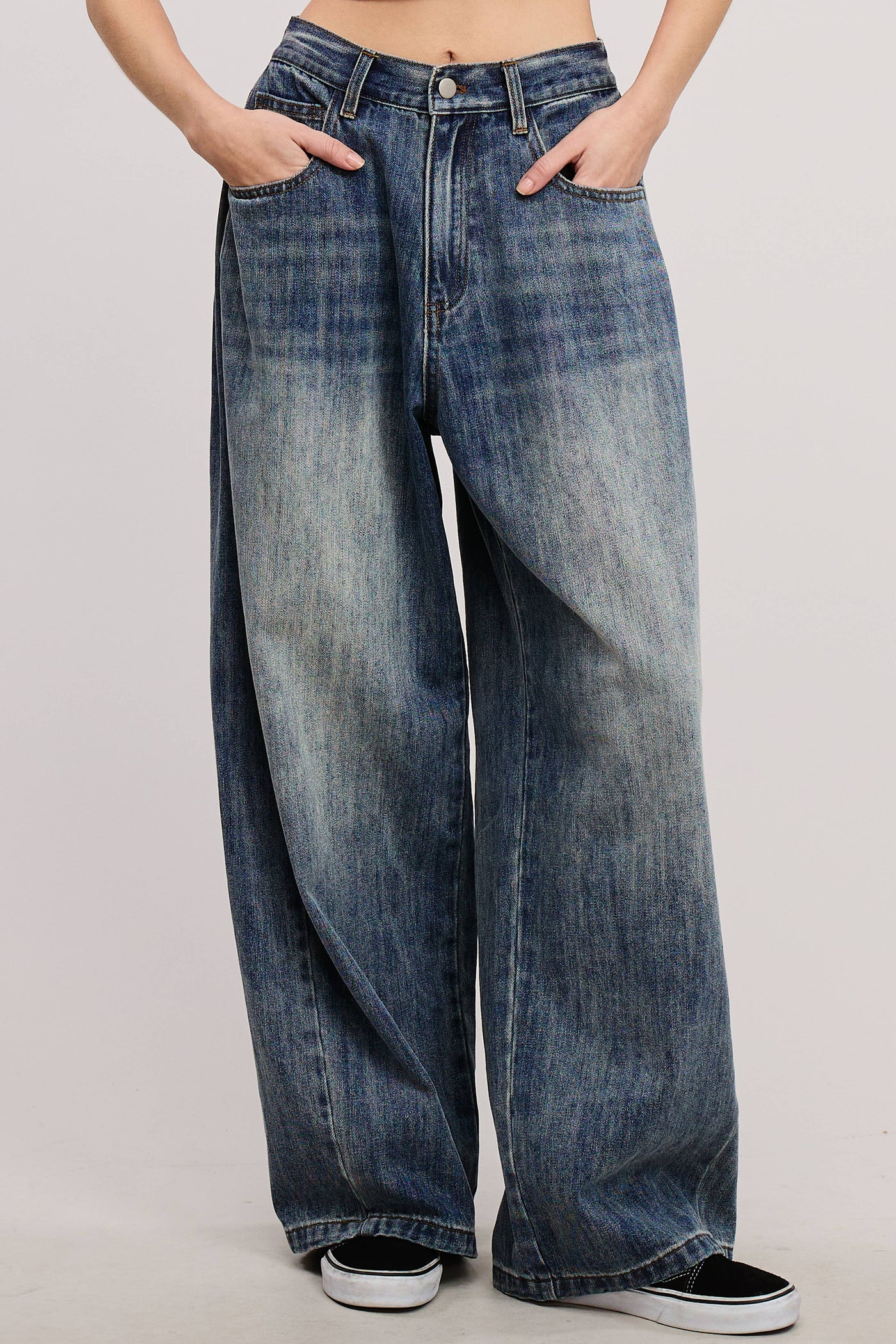 Stonewash Wide Leg Baggy Denim Jeans