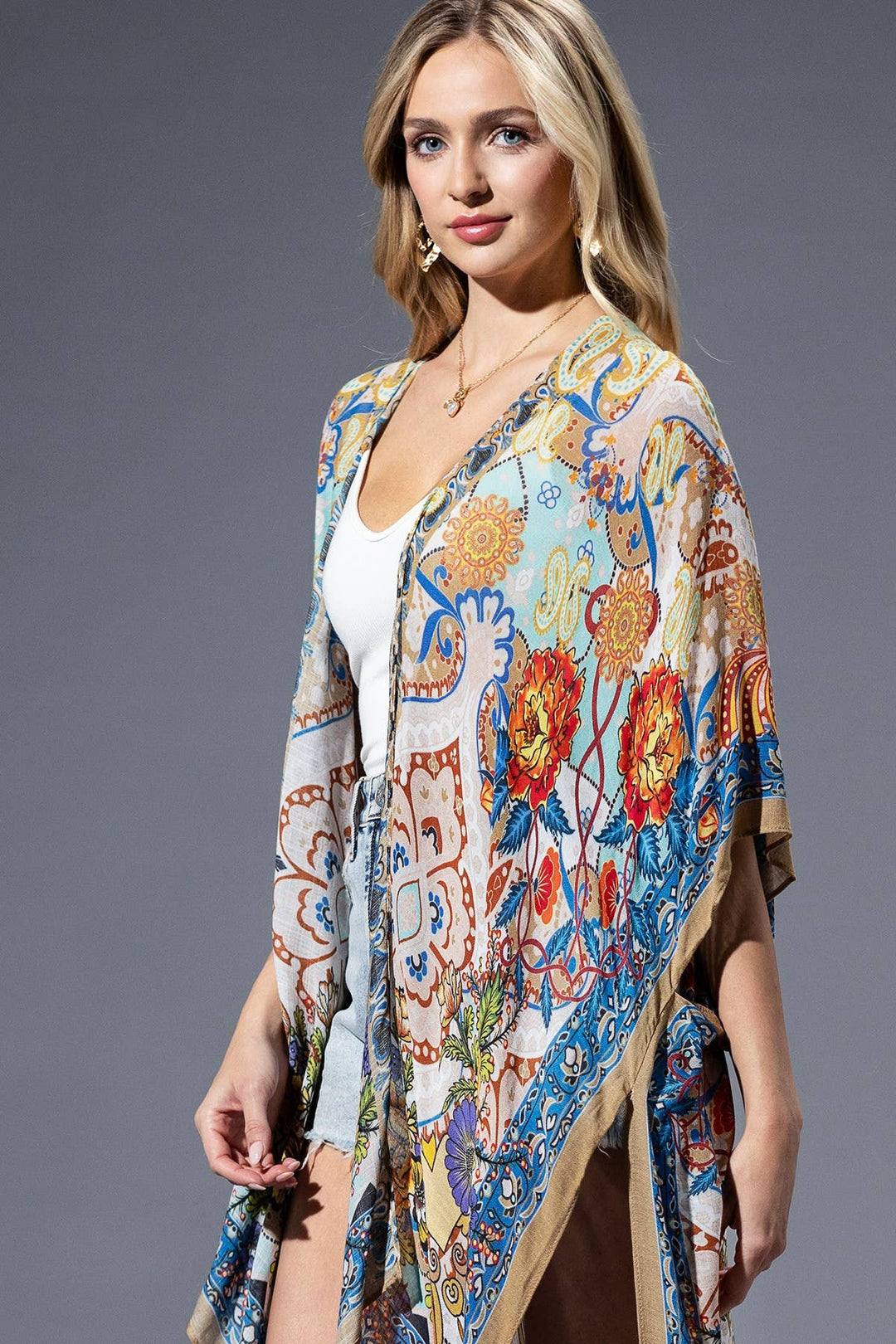 Gold Blue Mandala Viscose Kimono