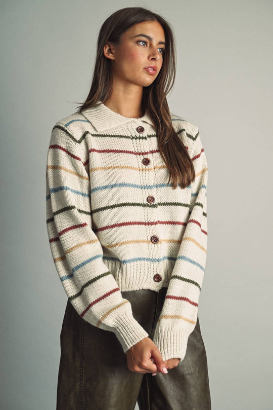 Striped Knit Cardigan Sweater