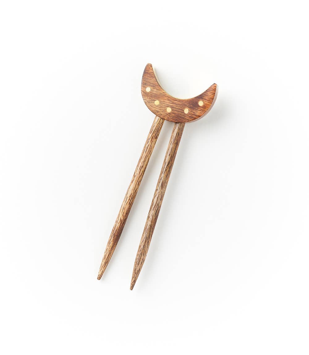 Jyotisha Crescent Moon Hand Carved Wood Hair Pin