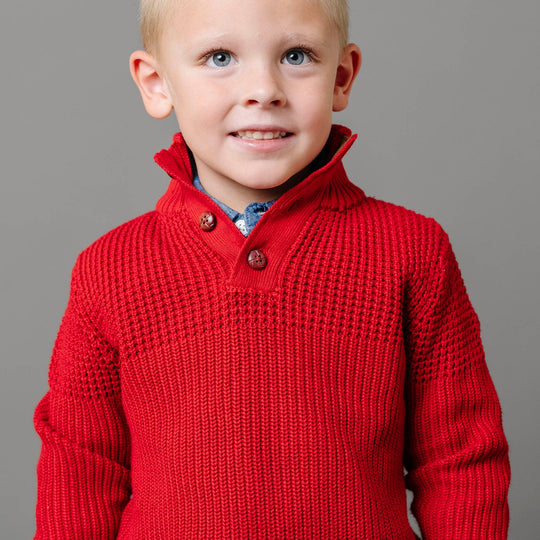 Organic Mix Stitch Mock Neck Sweater with Elbow Patches