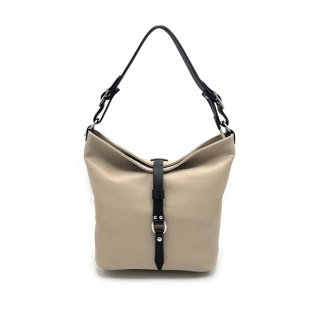 Leather Hobo Bag with White Trim