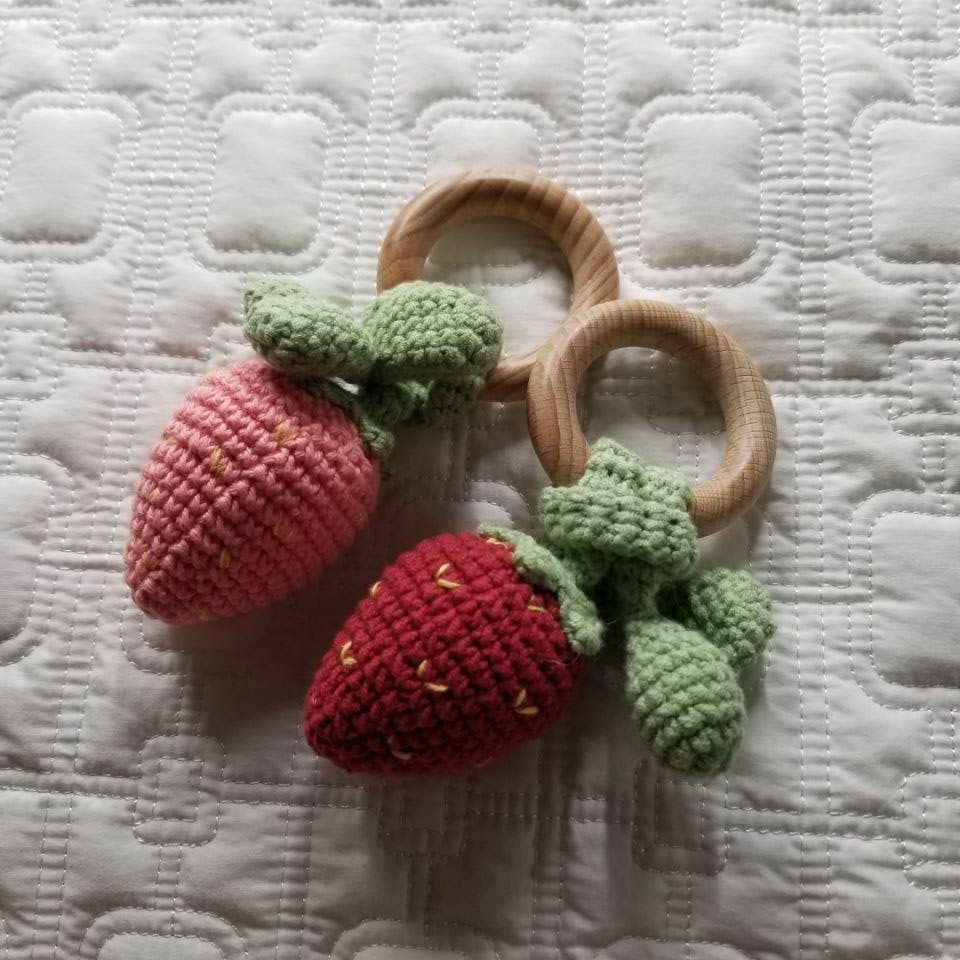 Strawberry Hand Crochet Cotton Rattle