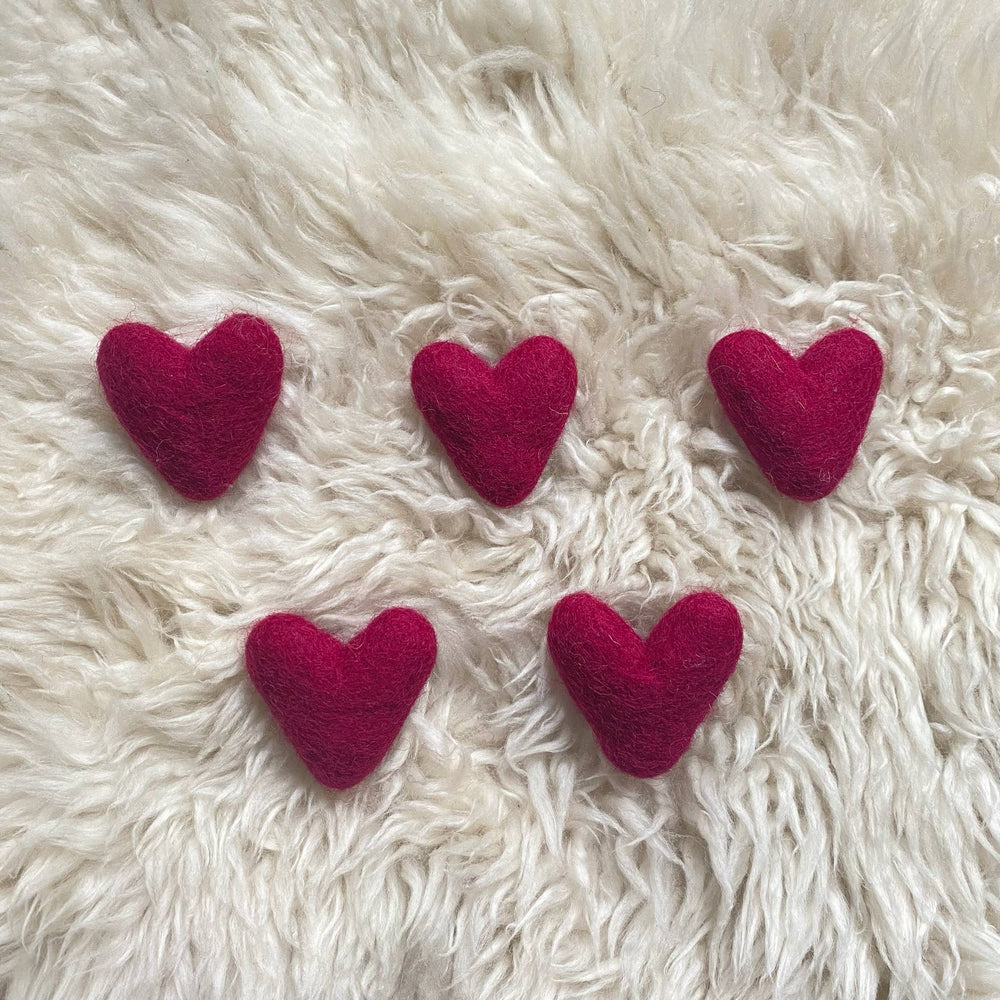 Wine Felted Wool Hearts