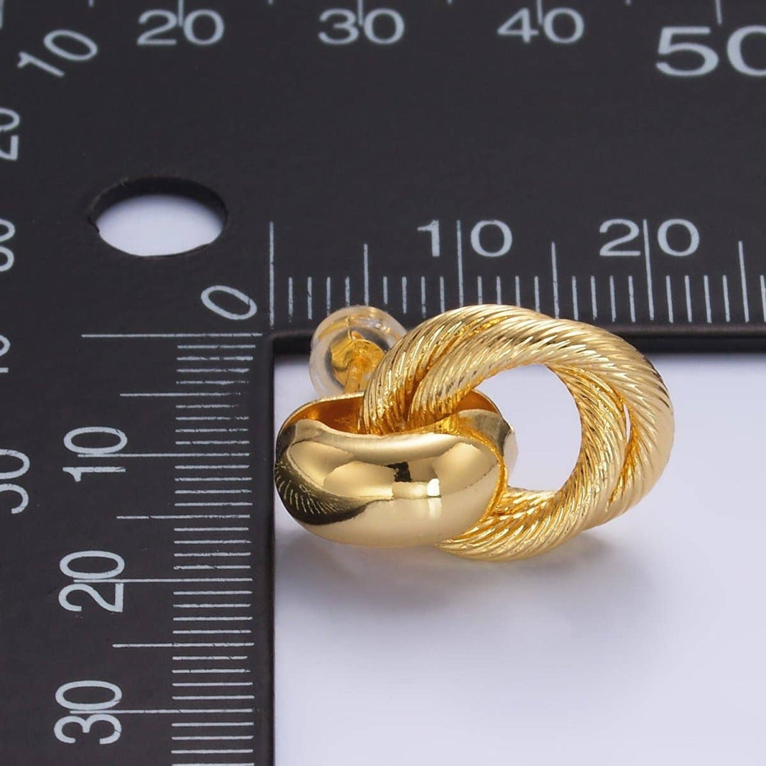 24K Gold Filled Circular Croissant Knot Doorknocker Stud Earrings