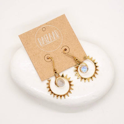 Brass Moonstone Sun Earrings