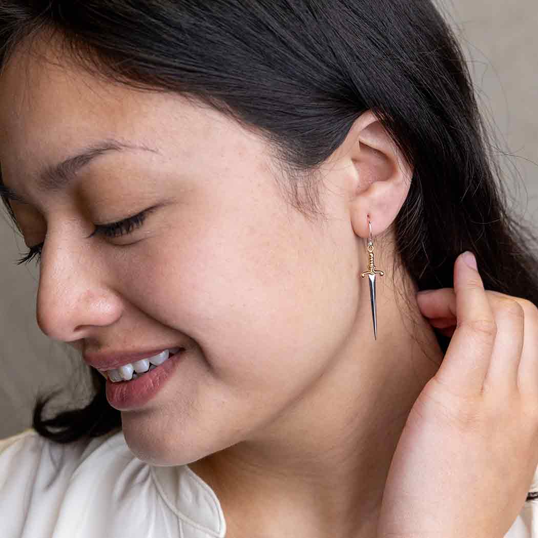 Sterling Silver Sword Dangle Earrings