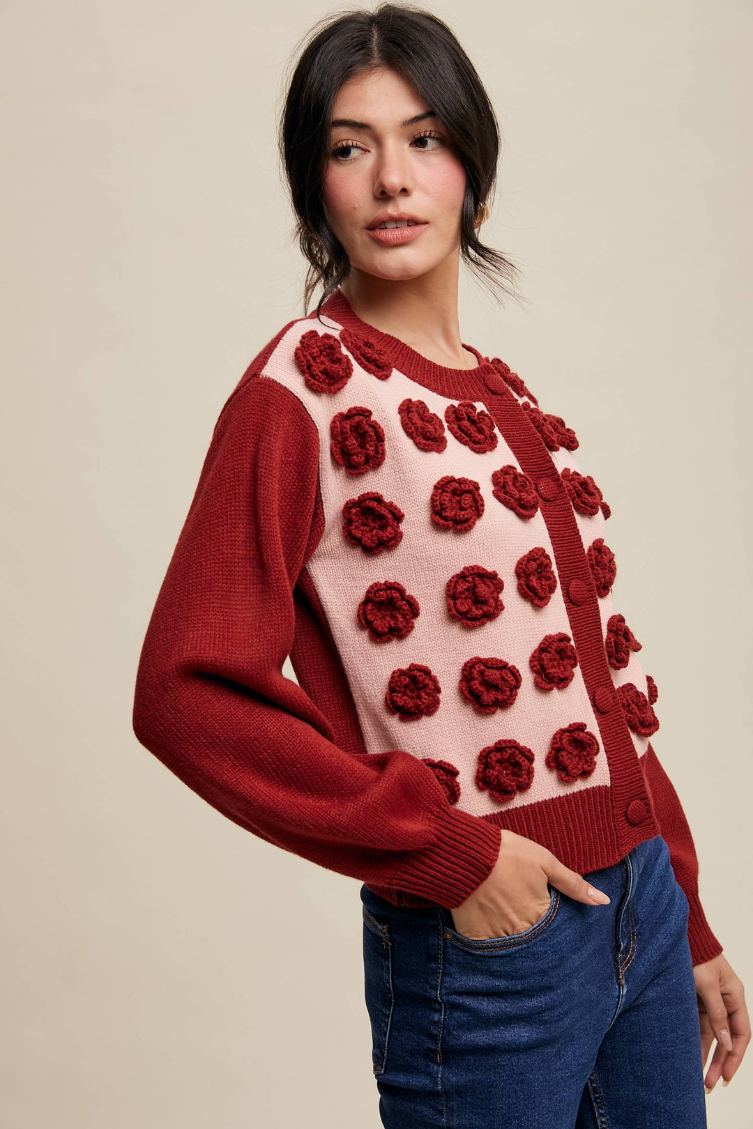 Rose Applique Knit Cardigan