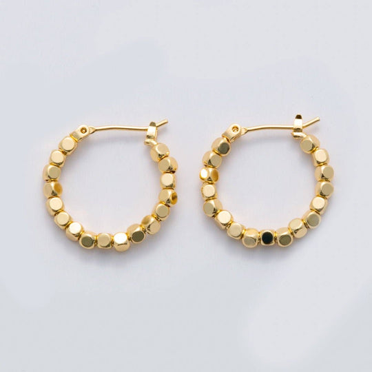 24K Gold Filled 22.5mm Cube Bead Latch Hoop Earrings