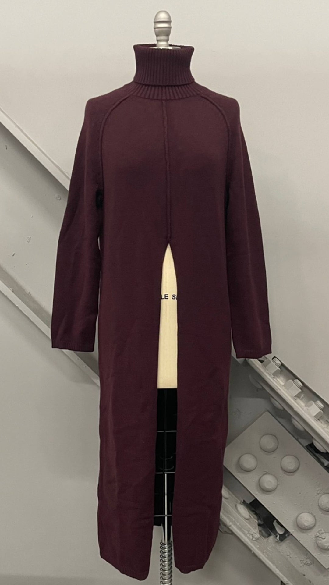 Ribbed Turtleneck Tunic Sweater Dress with Slit