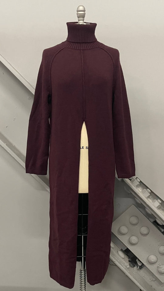 Ribbed Turtleneck Tunic Sweater Dress with Slit