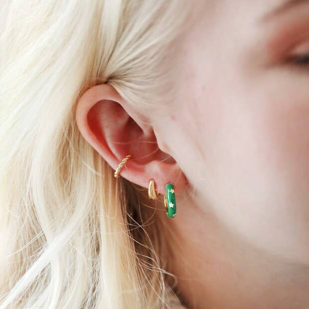 Lisa Angel Starry Green Enamel Hoop Earrings - Simple Good