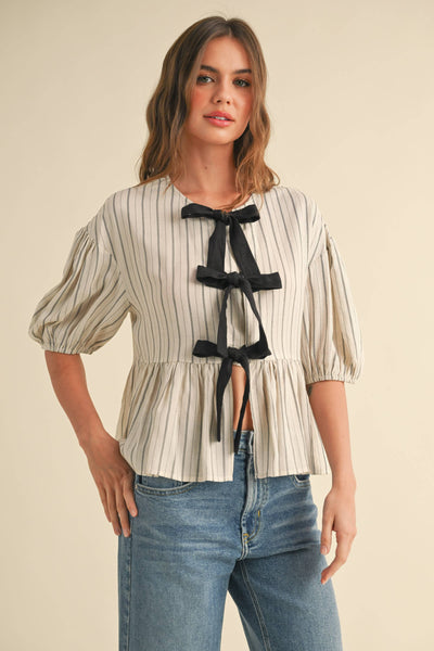 Striped Blouse with Front Tie