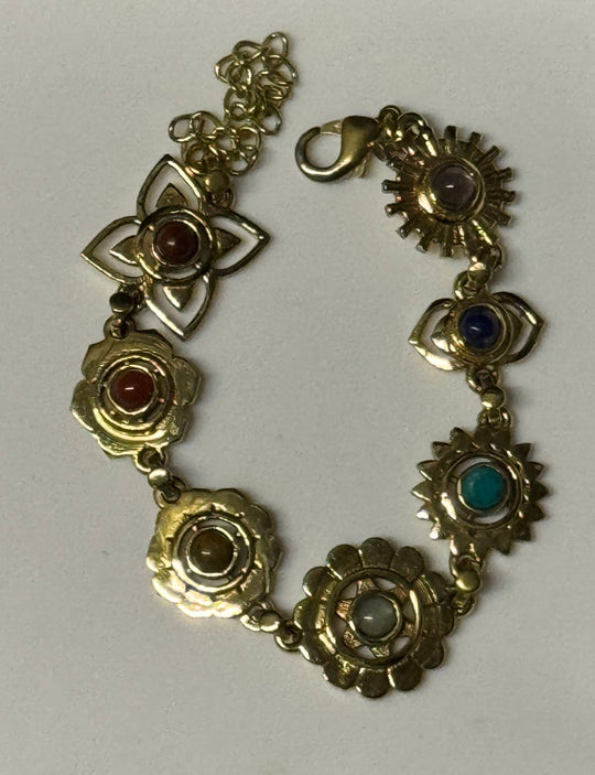 7 Chakra Brass Bracelet with Stones