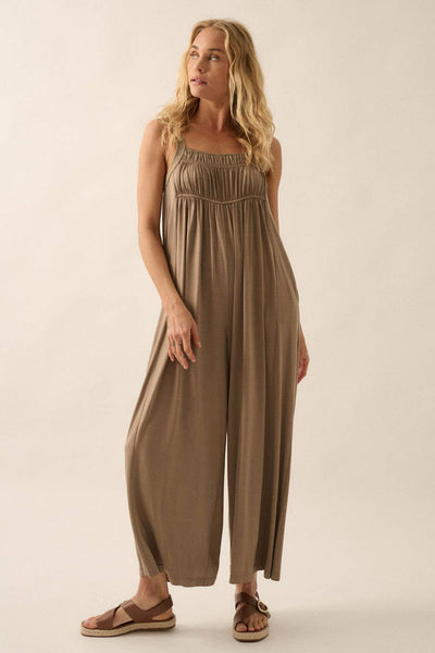 Solid Modal Knit Wide-Leg Cropped Jumpsuit