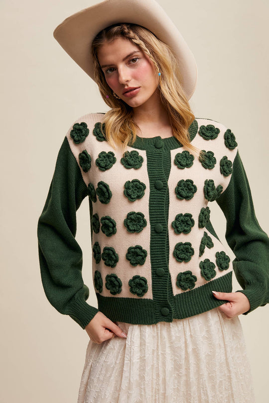 Rose Applique Knit Cardigan