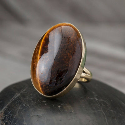Baizaar Large Brass Freeform Tiger's Eye Stone Ring - Simple Good