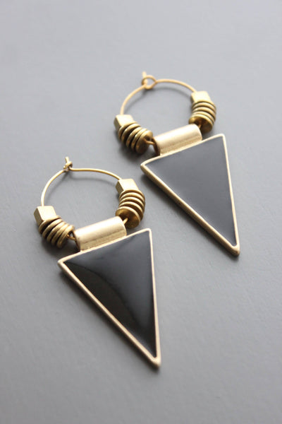 David Aubrey Jewelry TLDE19 Black enamel triangle hoop earrings - Simple Good