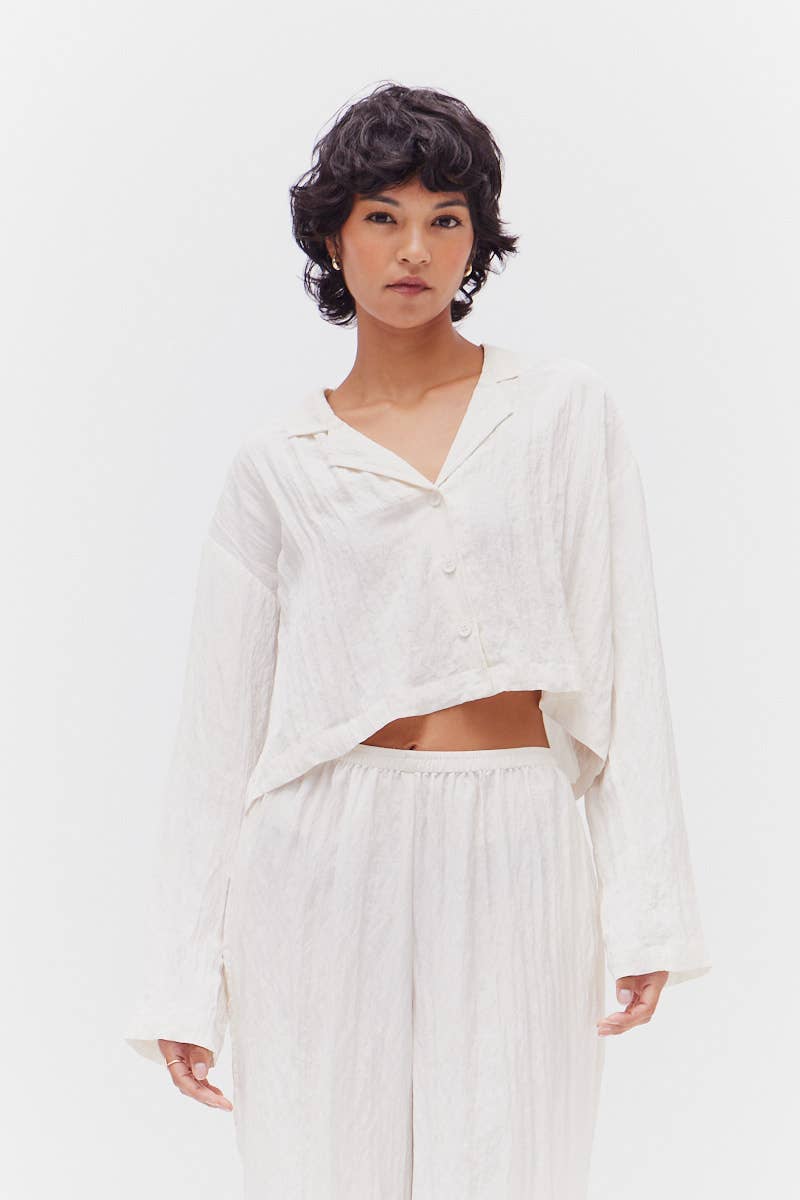 Long Sleeve Button Down Crop Top