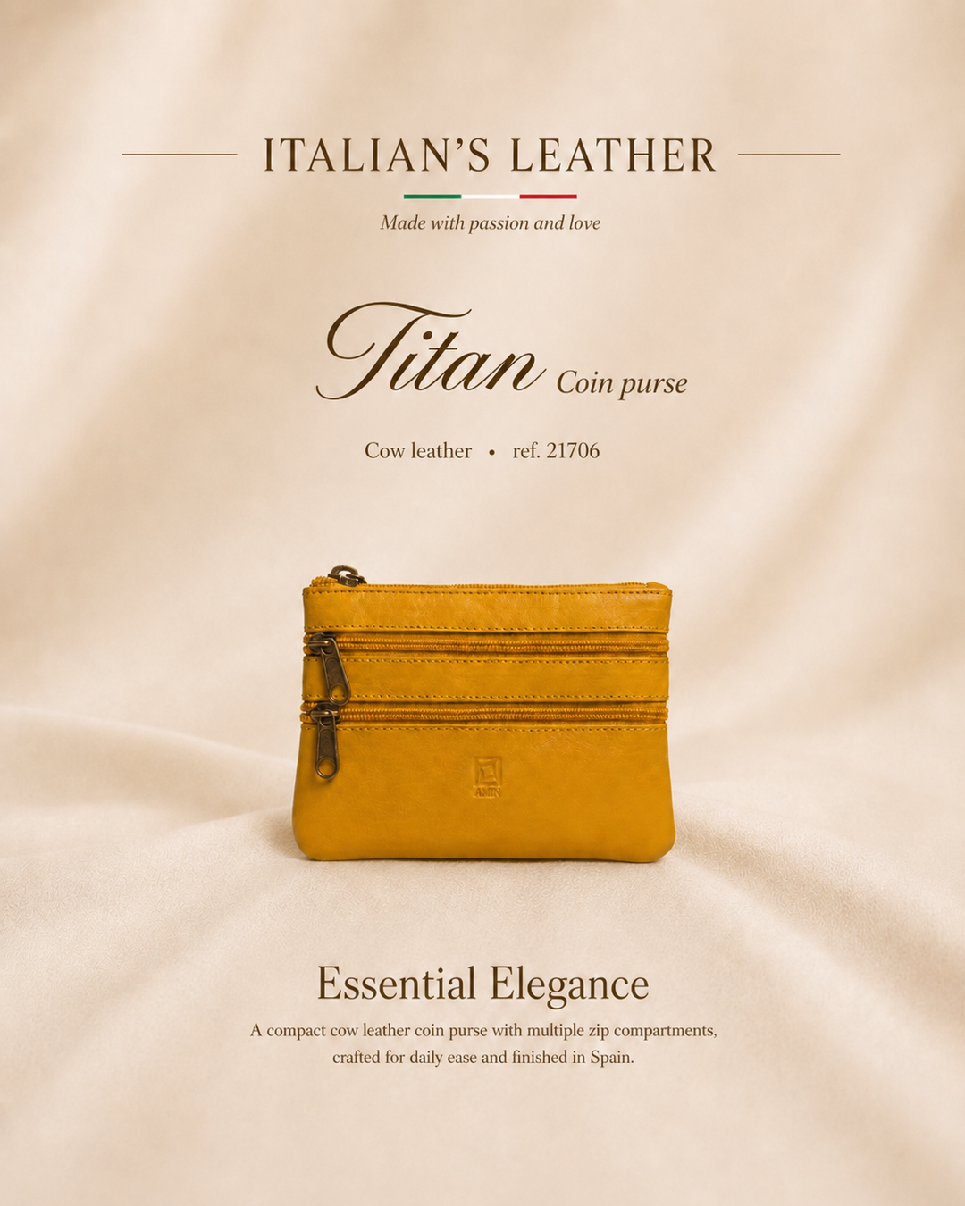 Italian Leather Double Zipper Wallet