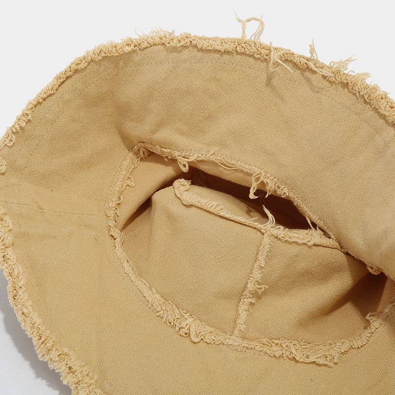 Wide Brim Frayed Edge Bucket Hat
