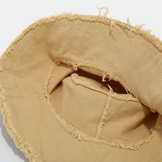Wide Brim Frayed Edge Bucket Hat