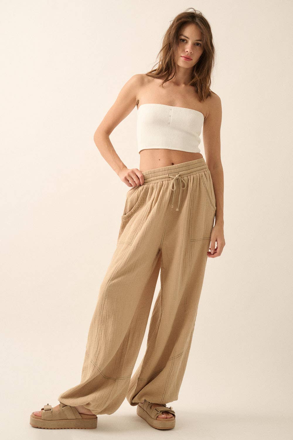 Mineral Washed Crinkle Cotton Parachute Pants