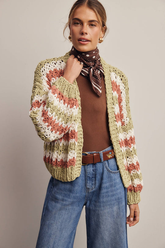 Hand Crochet Stripe Open Cardigan