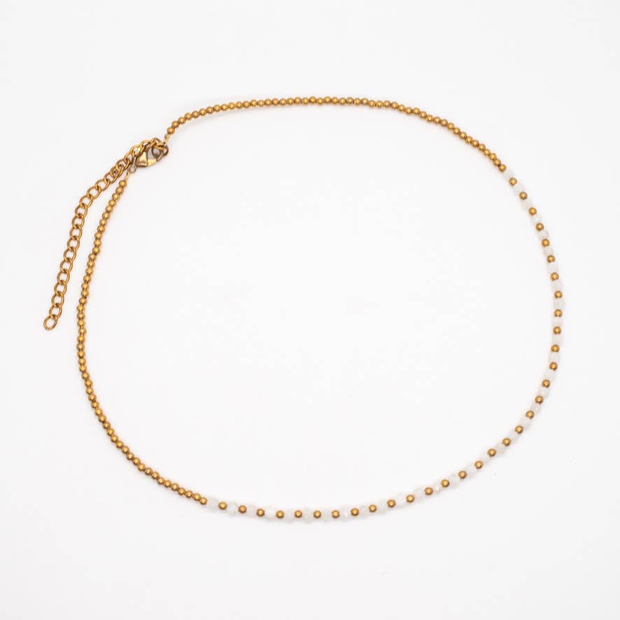 Simple Beaded Faceted Stone Necklace