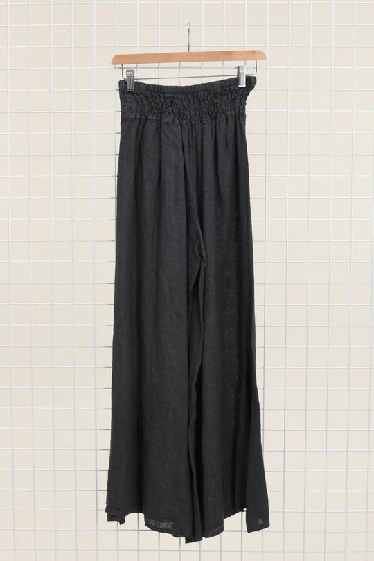 Flared Linen Pants w/ Wide Waistband