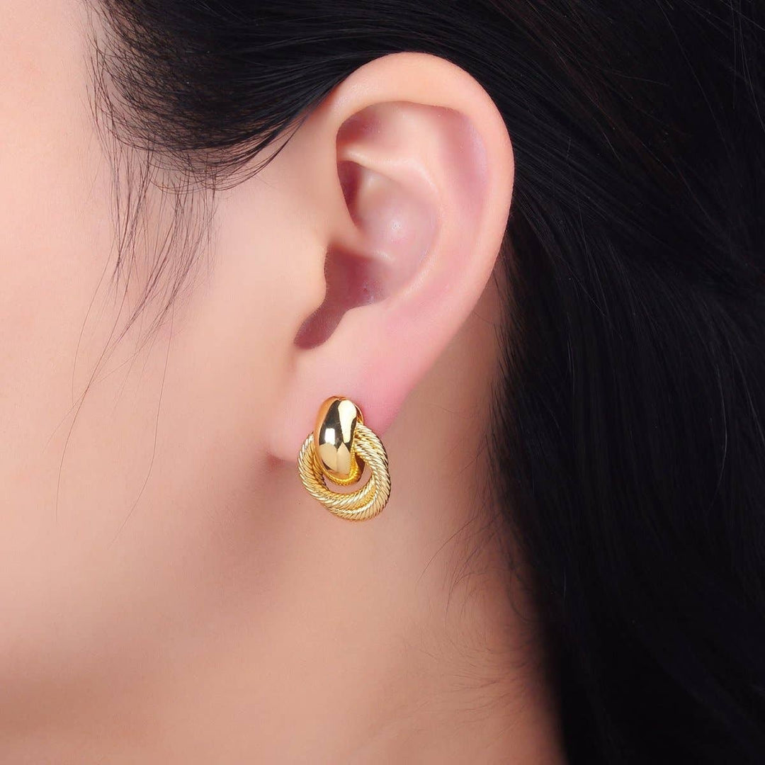 24K Gold Filled Circular Croissant Knot Doorknocker Stud Earrings